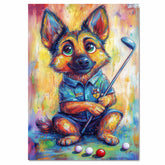 German Shepherd Painting for Dog Golf Sports Artwork for Dad's Game Room Décor Gifts for Gold Lovers on Ready to Hang 1.5" Thick Canvas Wrap, Floating Framed Canvas, Flat Rolled Canvas
